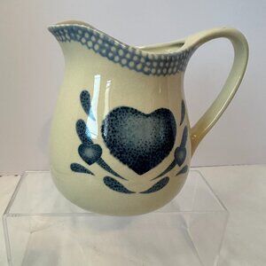 Corelle Inspired Blue Heart  Pitcher Ceramic Glazed Pottery Vase Farmhouse Home